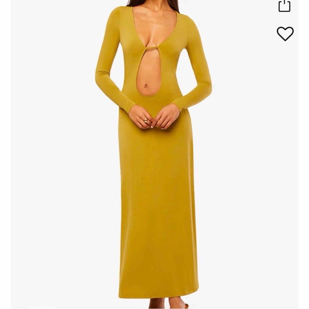 Long Sleeve Cutout Maxi Dress in Mustard